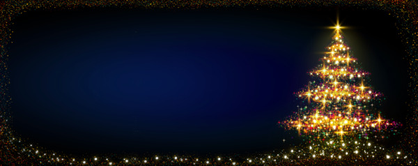Golden Christmas tree isolated on black . Christmas background.