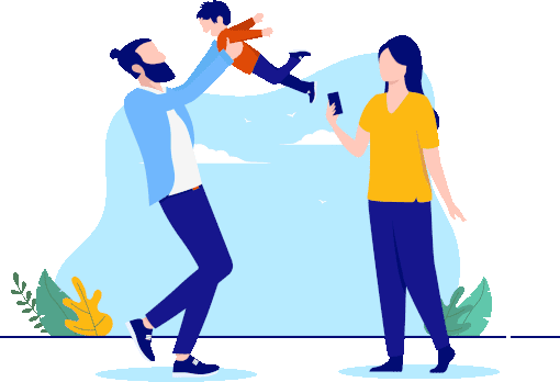 Illustration of a couple with the man swinging a child signifyig a happy family, ideal for Legal Services for personal life