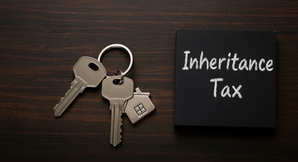 Photo of a set of house keys sitting on a table wth a black pad with the words Inheritance Tax written on it in which signifying Estate and Inheritance Tax planning