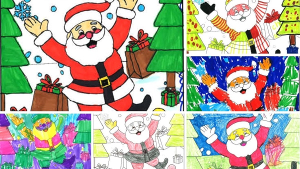 A collage of some of the Winners of the Wallace Quinn Christmas 2025 Colouring-in Competition